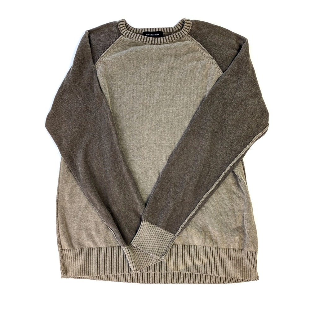 Calvin Klein Jeans Mens Brown Colorblock Raglan Crewneck Sweater Large 2581057
